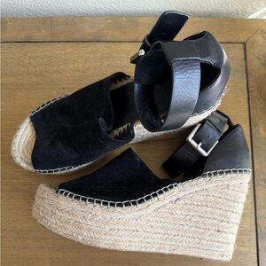 Marc Fisher Black Espadrille Wedge Sandals